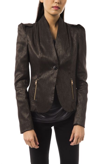 BYBLOS DA DONNA Tre Bottoni Intagliato Bavero Blazer Lana Marrone Taglia IT 40 