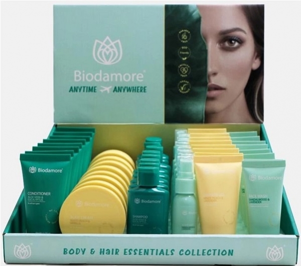 Cosmetici da viaggio mini in display Biodamore